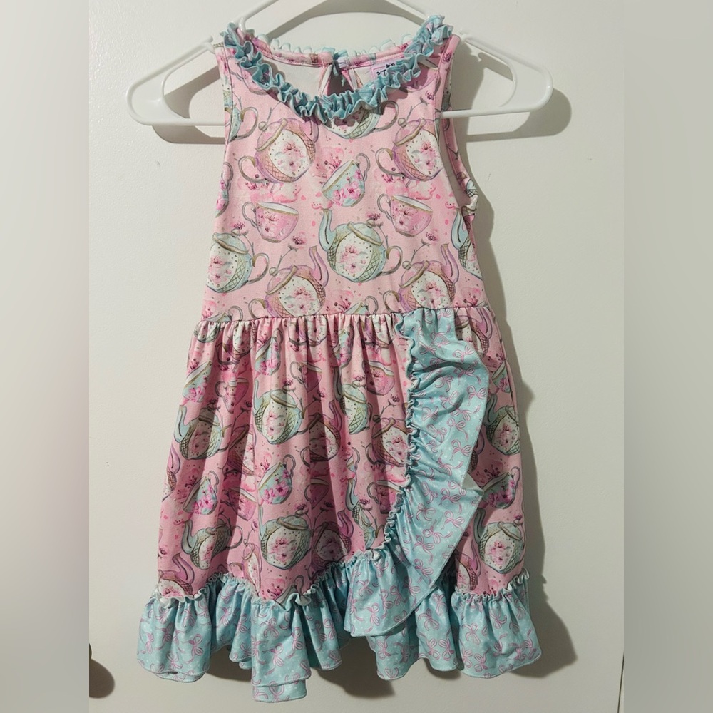 Pete + Lucy Cherry Blossom Tea Party Dress Pink & Blue Ruffle Dress, Size 6 - Picture 5 of 12